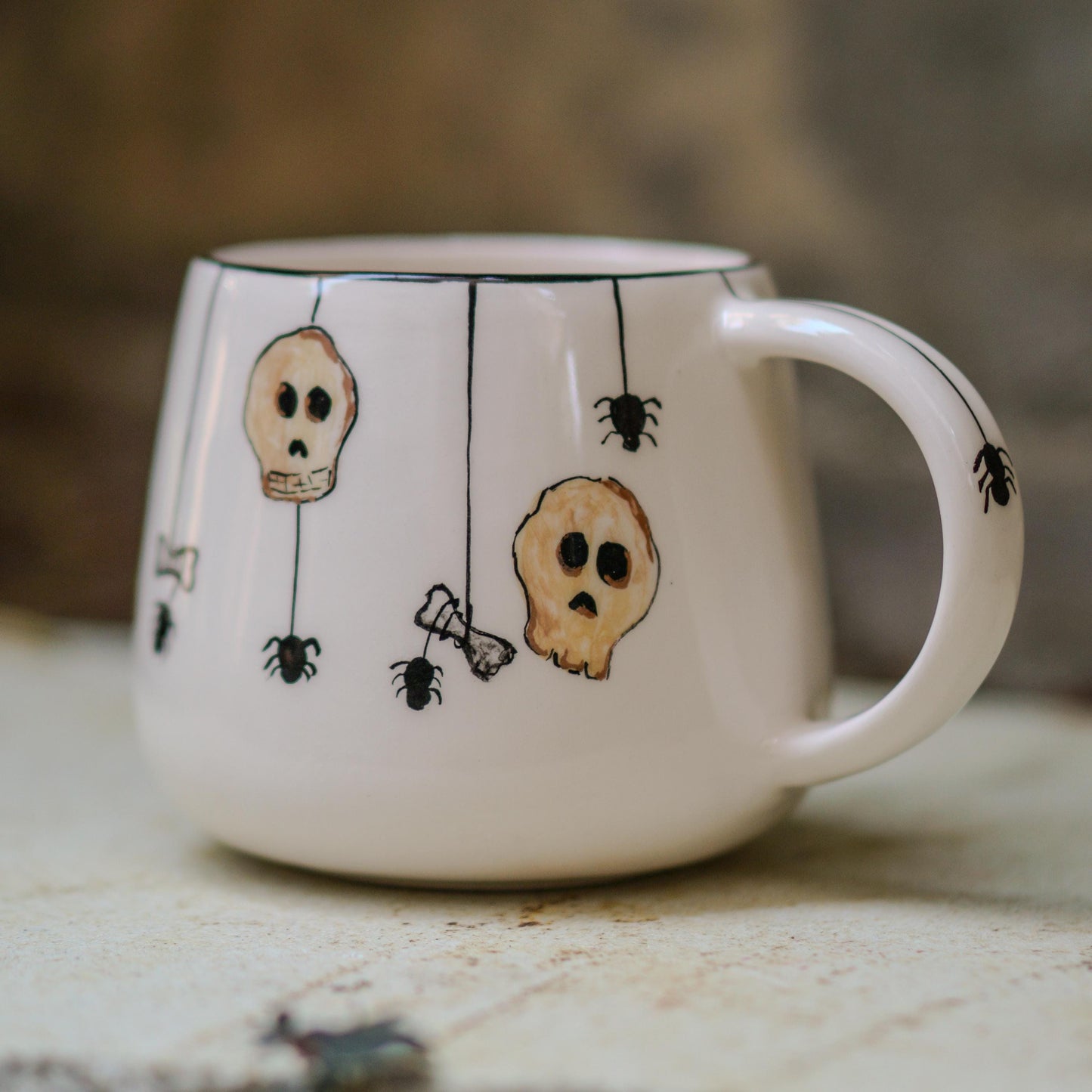 Skull Mug - Skeleton Mug, Funny Halloween Mug, Hazard Warning Mug, Pottery Mug