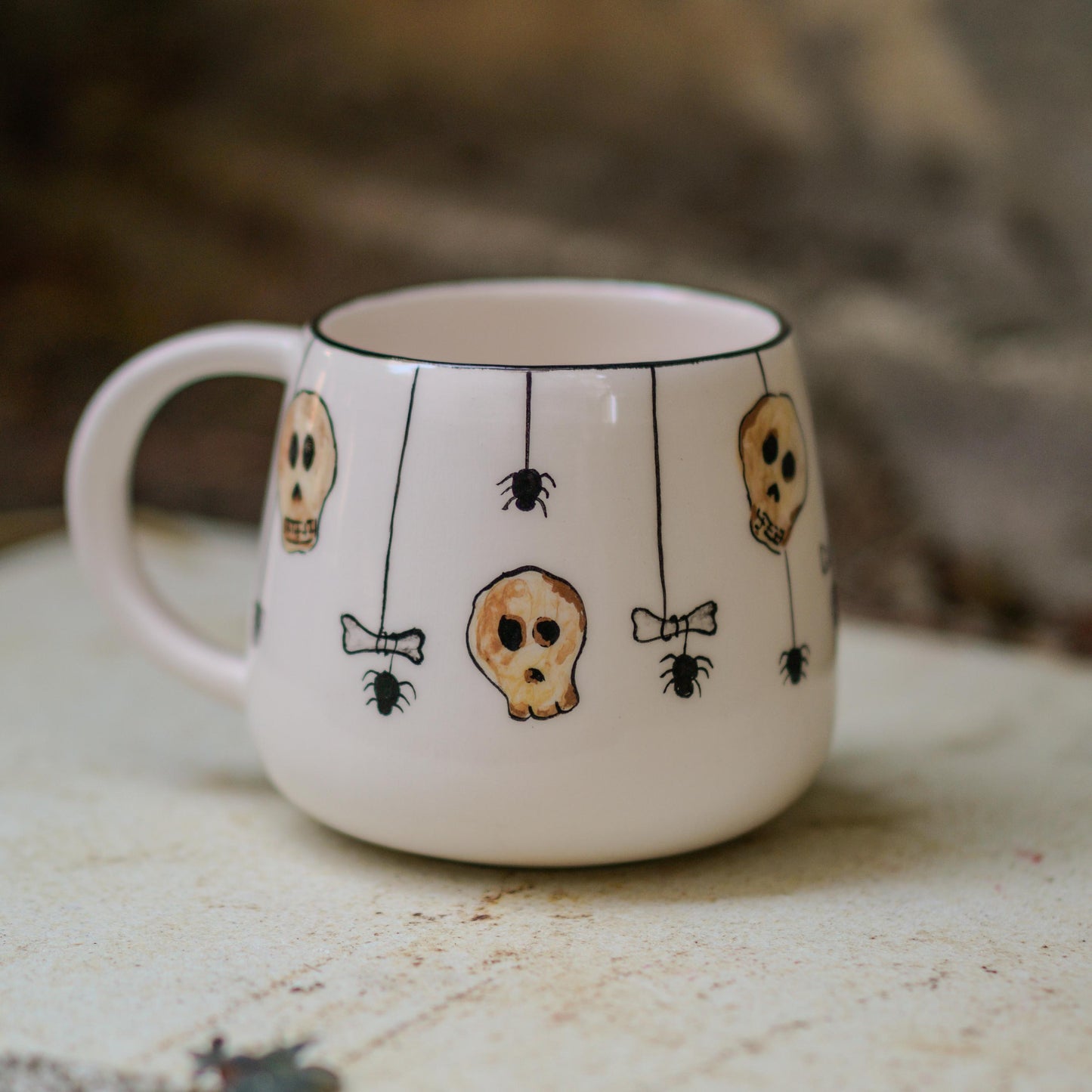 Skull Mug - Skeleton Mug, Funny Halloween Mug, Hazard Warning Mug, Pottery Mug