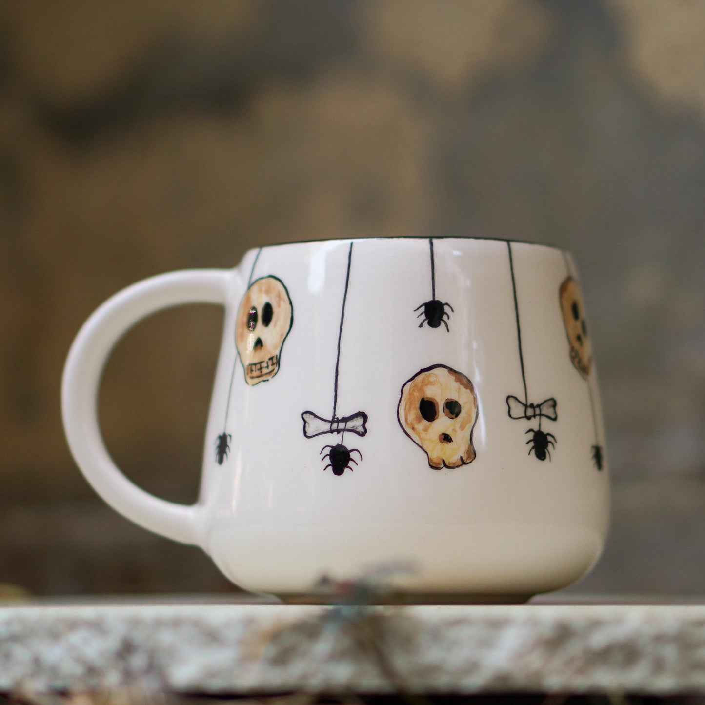 Skull Mug - Skeleton Mug, Funny Halloween Mug, Hazard Warning Mug, Pottery Mug