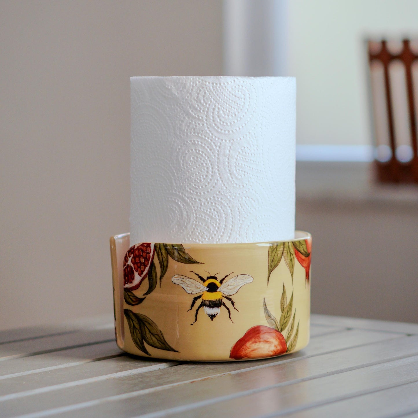 Handmade Ceramic Pomegranate Paper Towel Holder: Freestanding Kitchen Decor - NO US TARIFFS