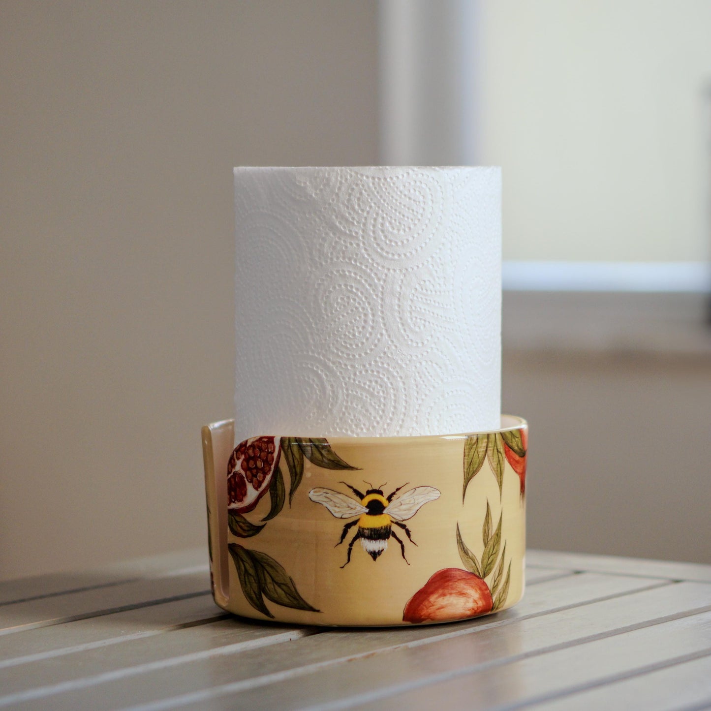 Handmade Ceramic Pomegranate Paper Towel Holder: Freestanding Kitchen Decor - NO US TARIFFS