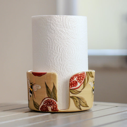 Handmade Ceramic Pomegranate Paper Towel Holder: Freestanding Kitchen Decor