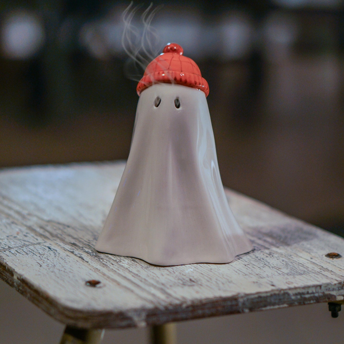 Handmade Ceramic Ghost Incense Holder: Whimsical Halloween Decor