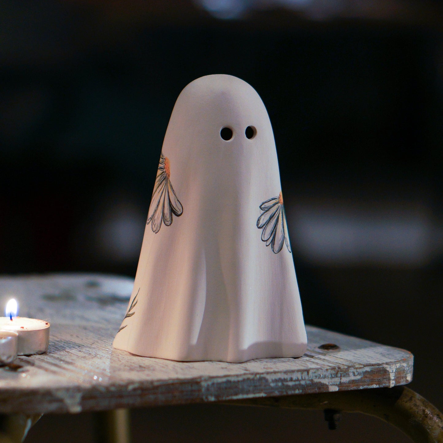 Floral Ghost Incense Holder: Handmade Ceramic Halloween Decor