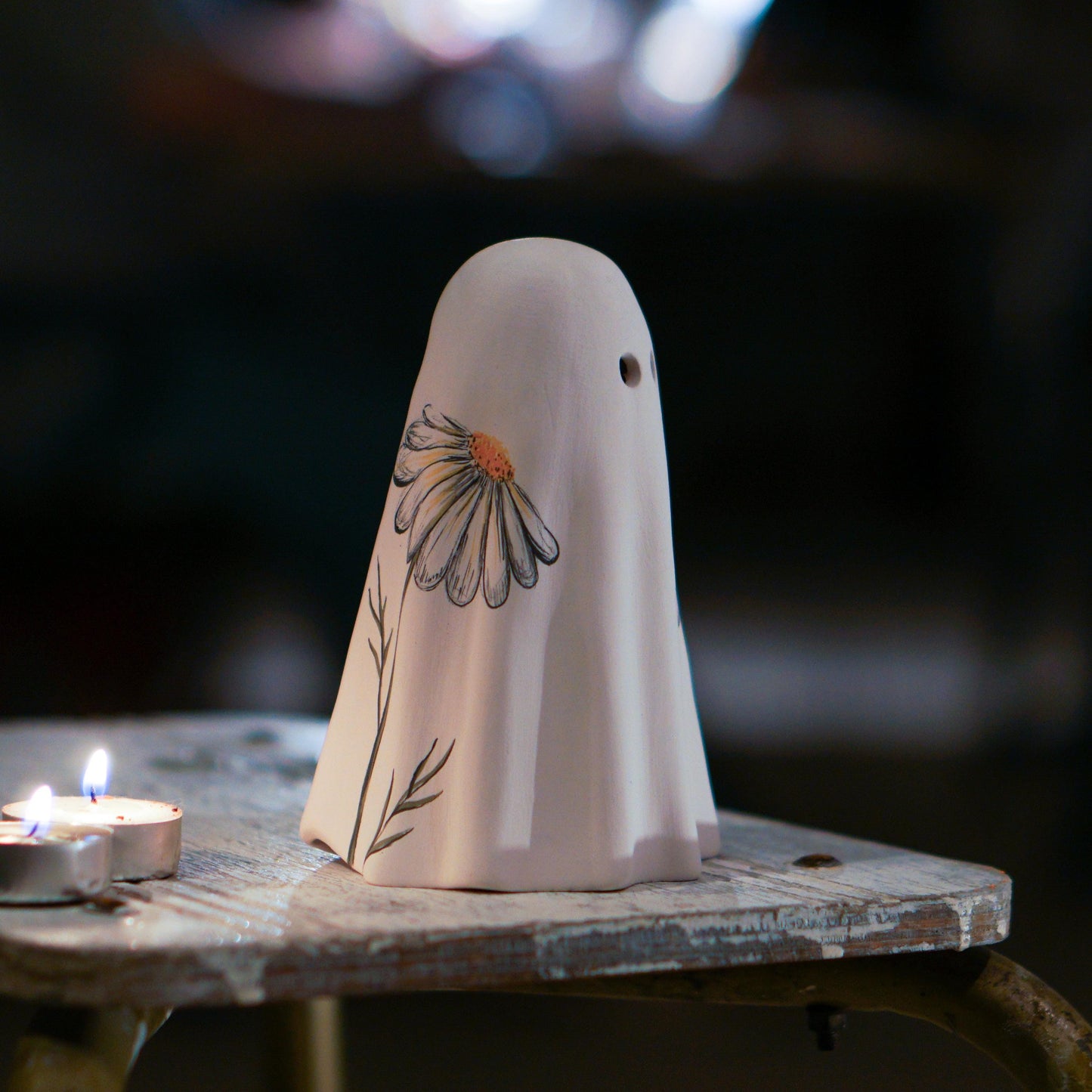 Floral Ghost Incense Holder: Handmade Ceramic Halloween Decor