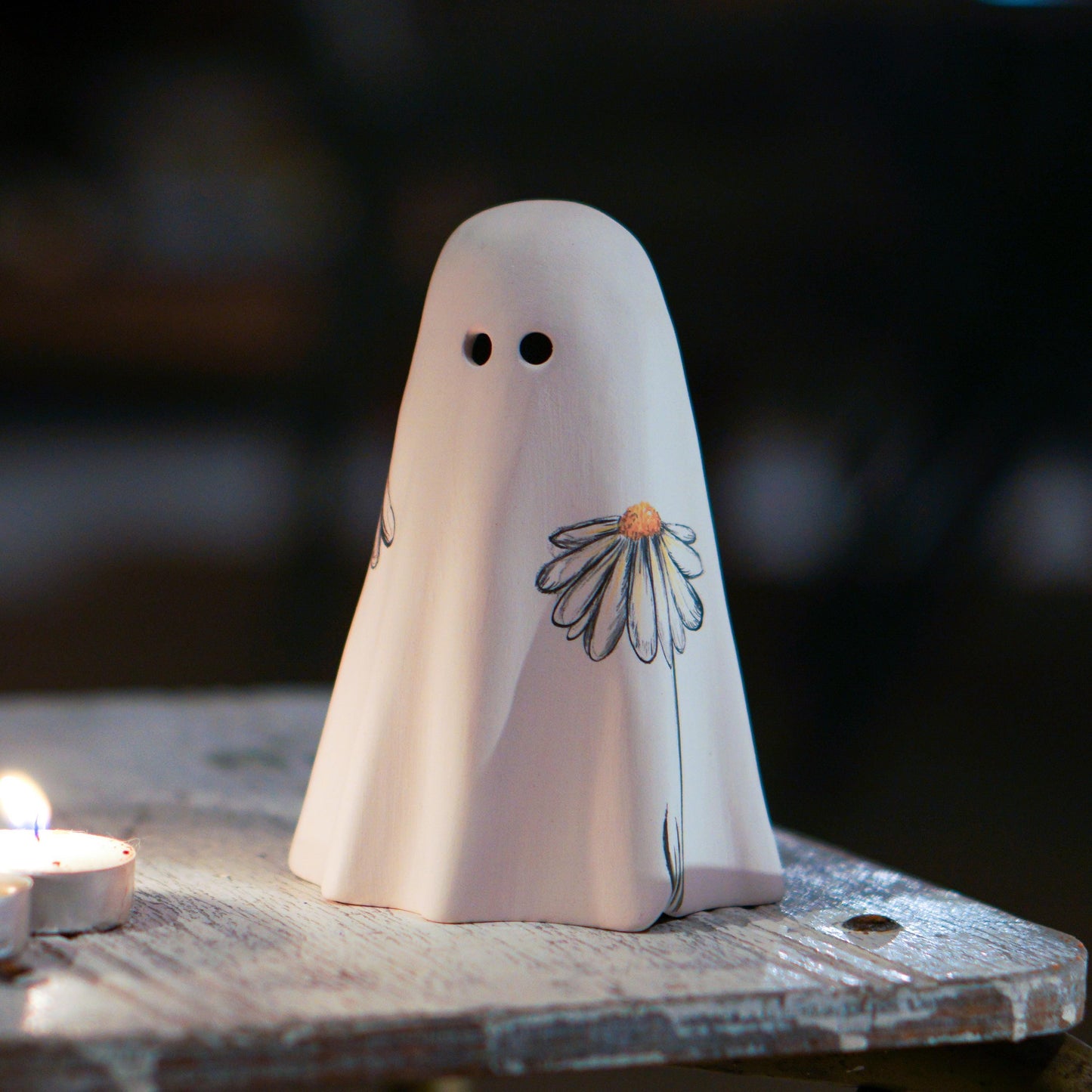 Floral Ghost Incense Holder: Handmade Ceramic Halloween Decor