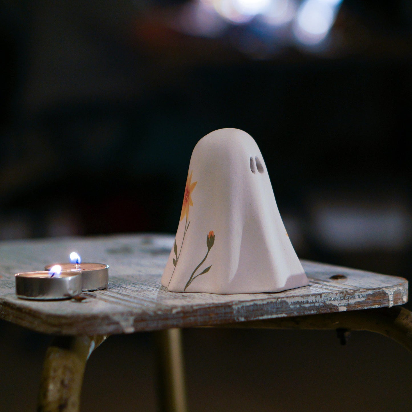 Floral Ghost Incense Holder: Handmade Ceramic Halloween Decor