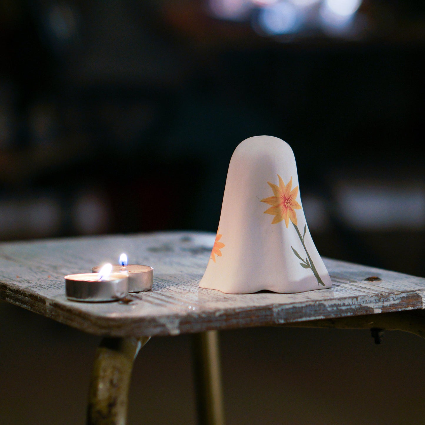 Floral Ghost Incense Holder: Handmade Ceramic Halloween Decor