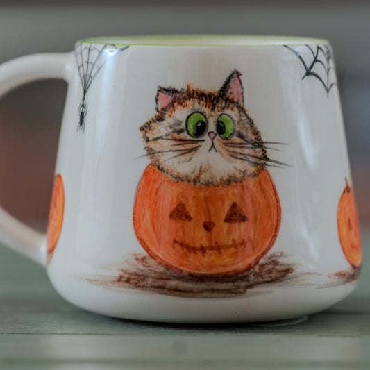 Halloween Pumpkin Cat Mug - Handmade Coffee Mug