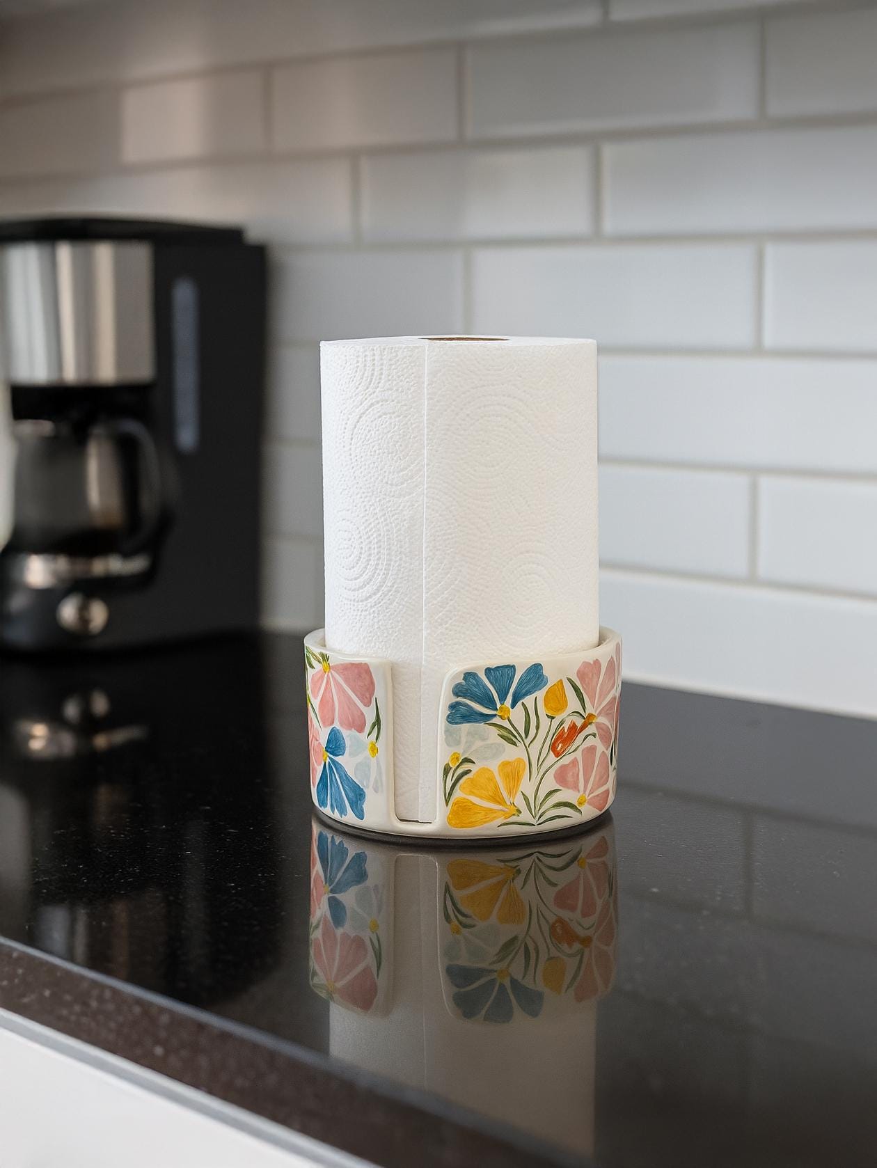 Handmade Ceramic Paper Towel Holder: Floral Holiday Kitchen Decor