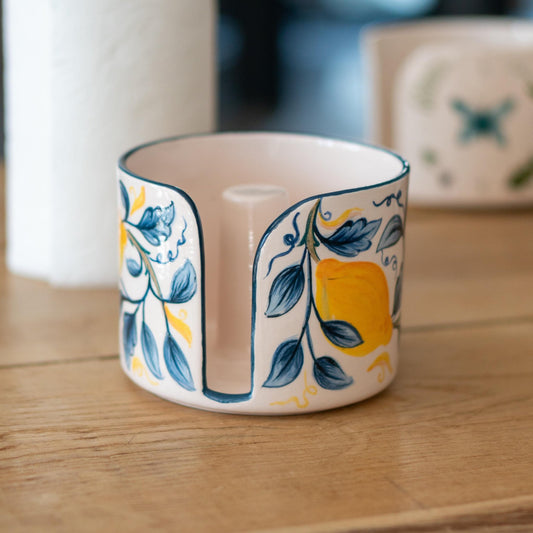 Paper Towel Holder Lemon Dream, Paper Roll Holder, Handmade Pottery Kitchen Lemon Decor