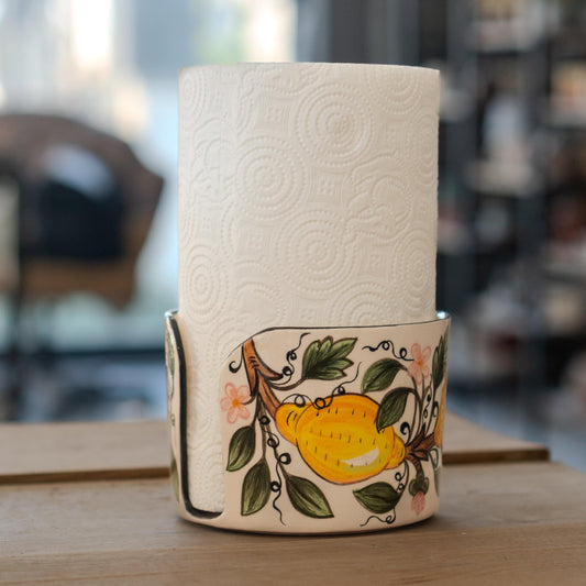 Paper Towel Holder - Lemons and Flowers, Vintage Kitchen Decor, Paper Towel Stand