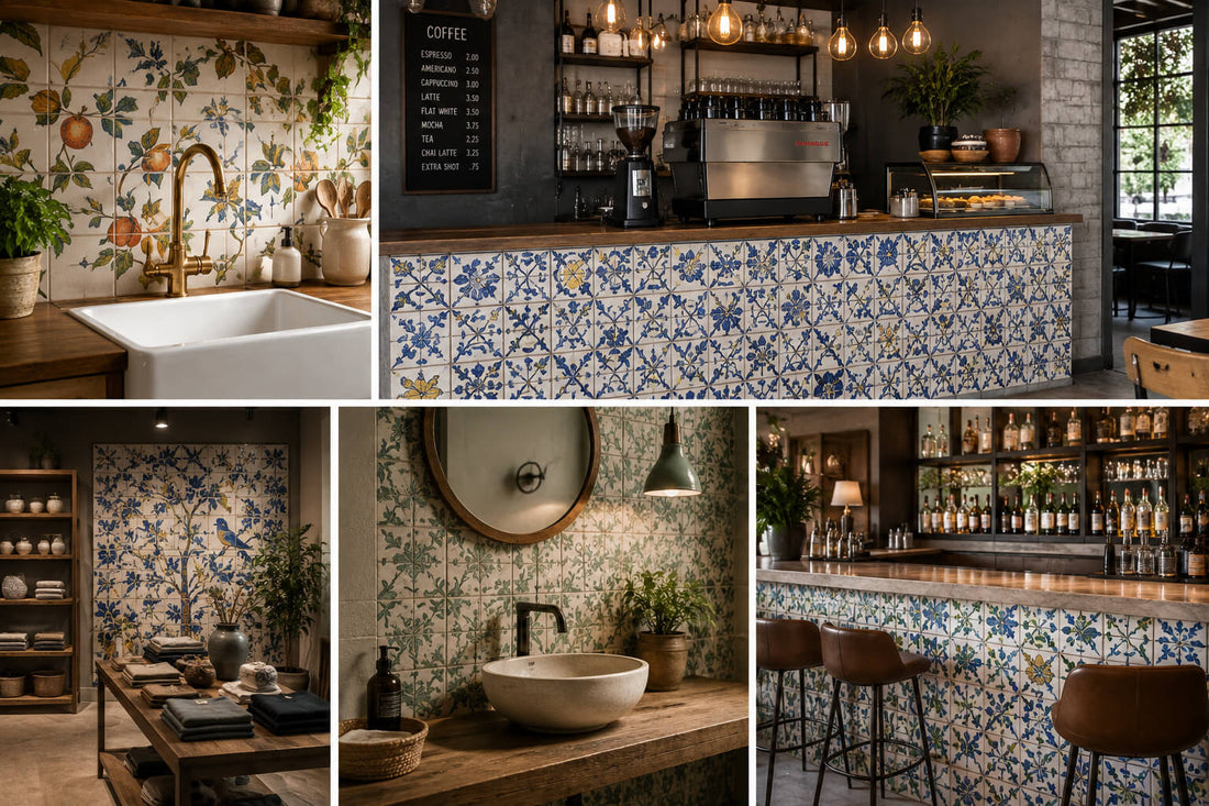 Hand-Painted Ceramic Tiles: Kitchen Sinks, Cafés & Concept Spaces