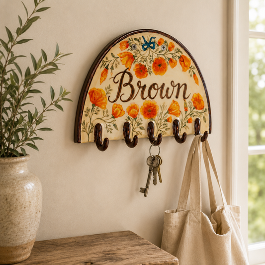Custom Name Ceramic Key Holder | Floral Wall Hooks