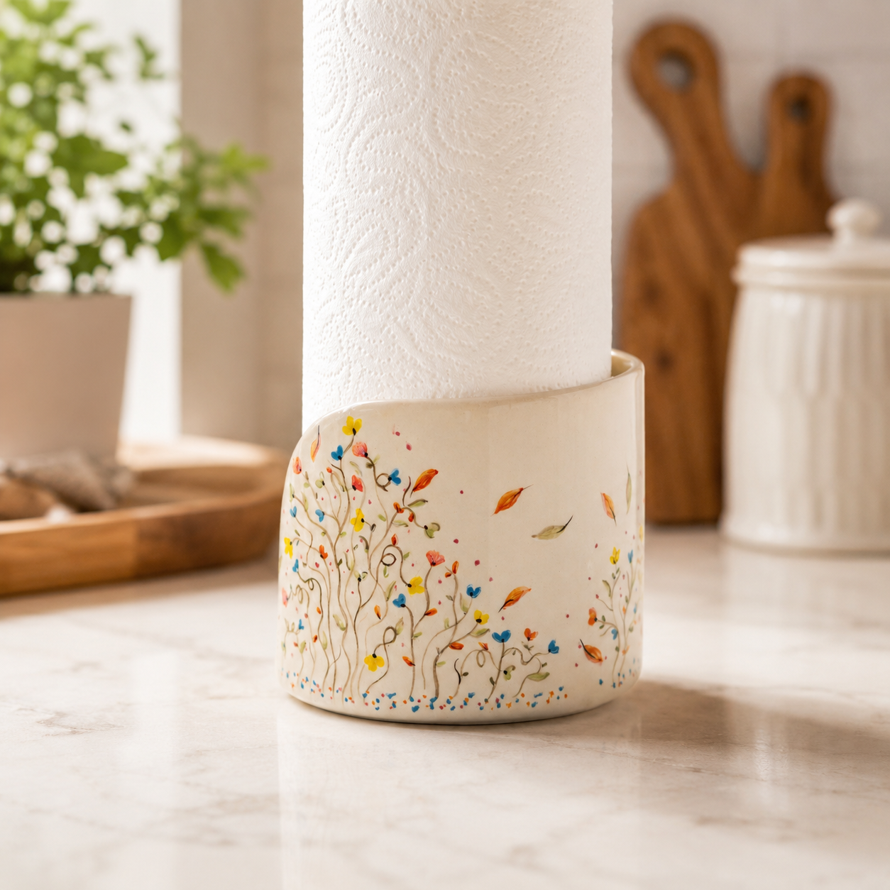 Paper Towel Holder - Rustic Kitchen Decor, Ceramic Towel Rack