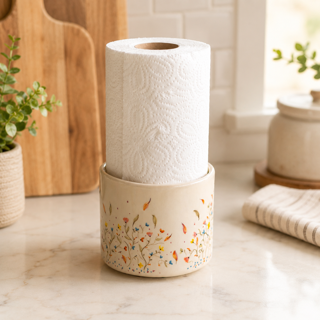 Paper Towel Holder - Rustic Kitchen Decor, Ceramic Towel Rack