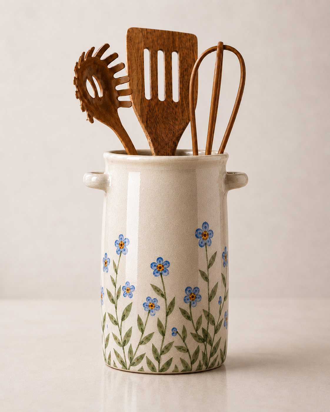 Ceramic Spoon Holder - Floral Spoon Crock
