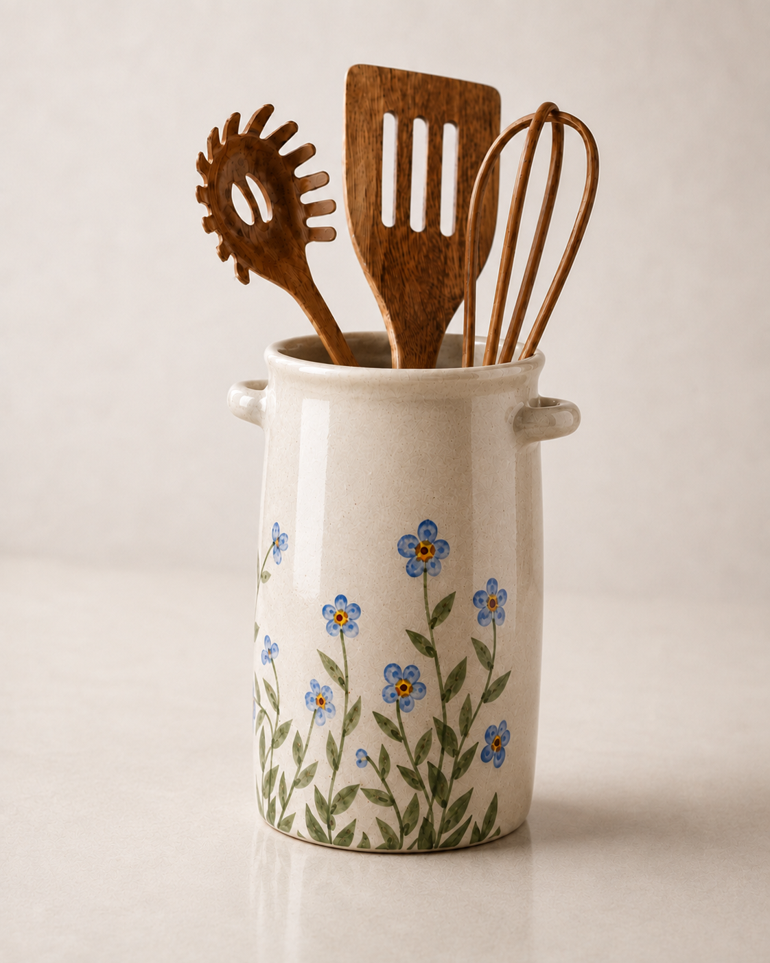 Ceramic Spoon Holder - Floral Spoon Crock