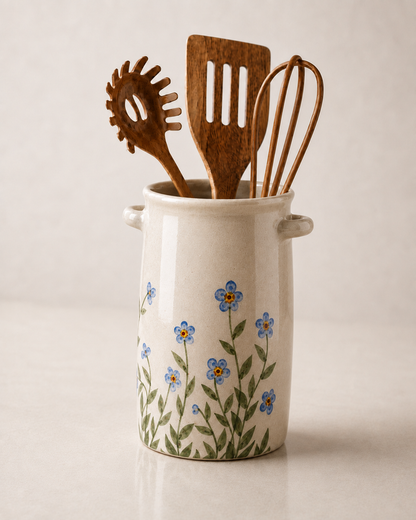 Ceramic Spoon Holder - Floral Spoon Crock