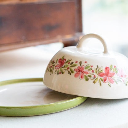 Butter Dish Flower Decorated Plate, Butter Dish With Lid