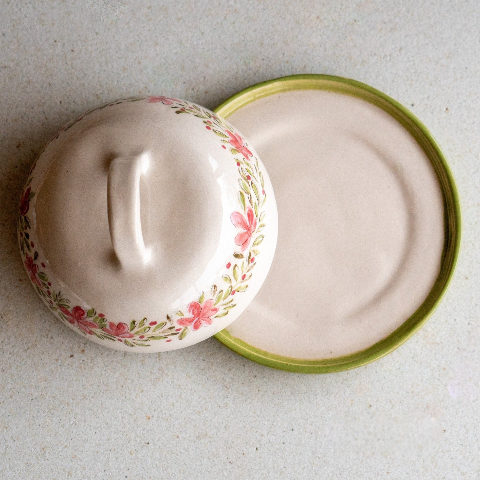 Butter Dish Flower Decorated Plate, Butter Dish With Lid