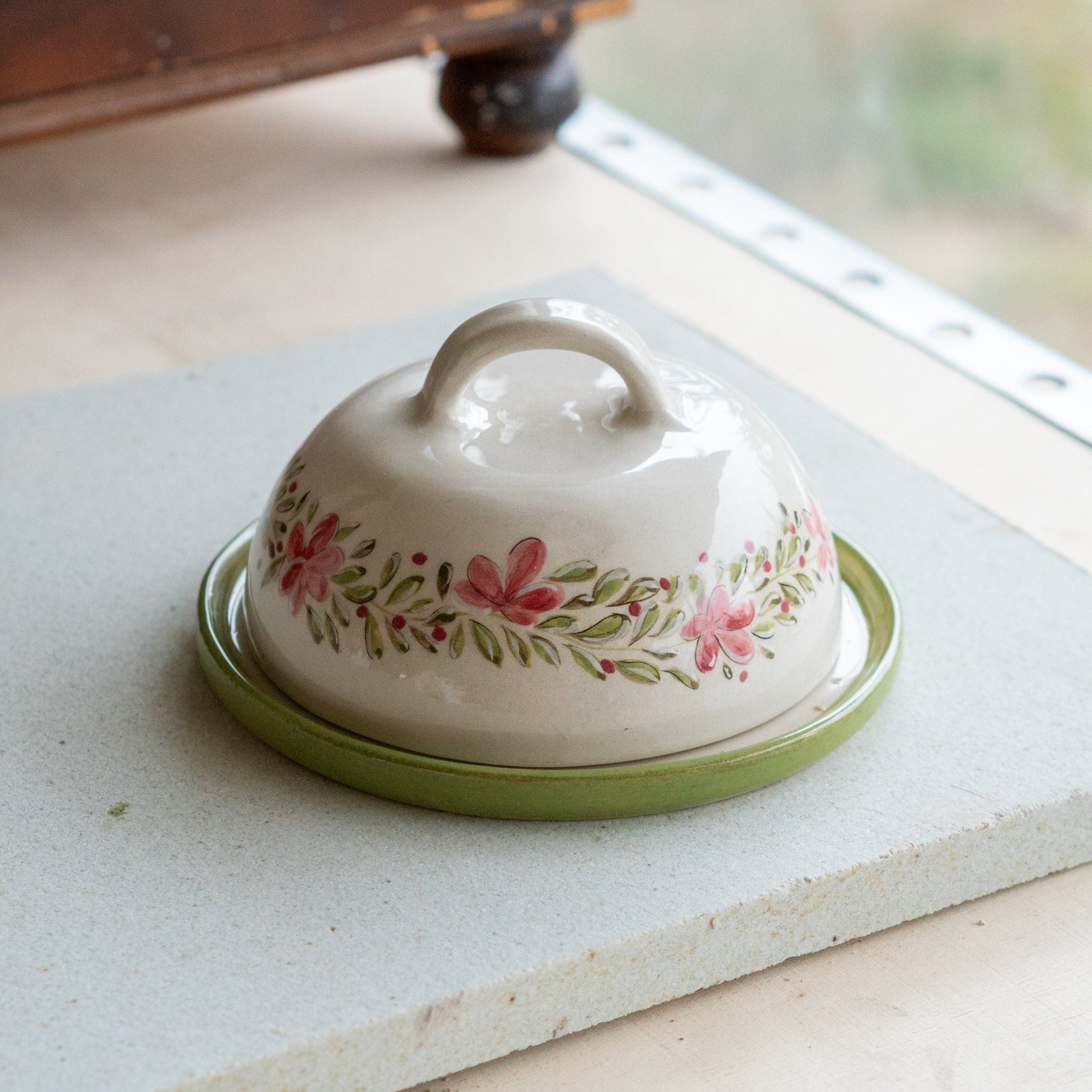 Butter Dish Flower Decorated Plate, Butter Dish With Lid