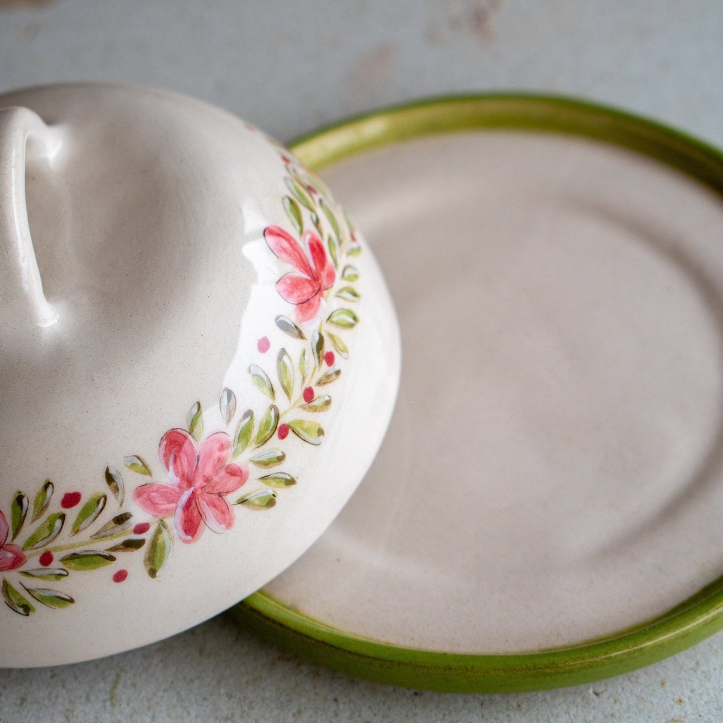 Butter Dish Flower Decorated Plate, Butter Dish With Lid