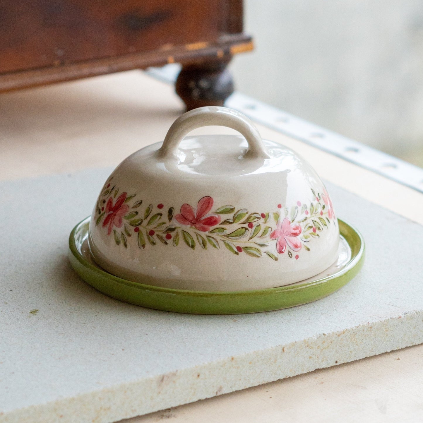 Butter Dish Flower Decorated Plate, Butter Dish With Lid