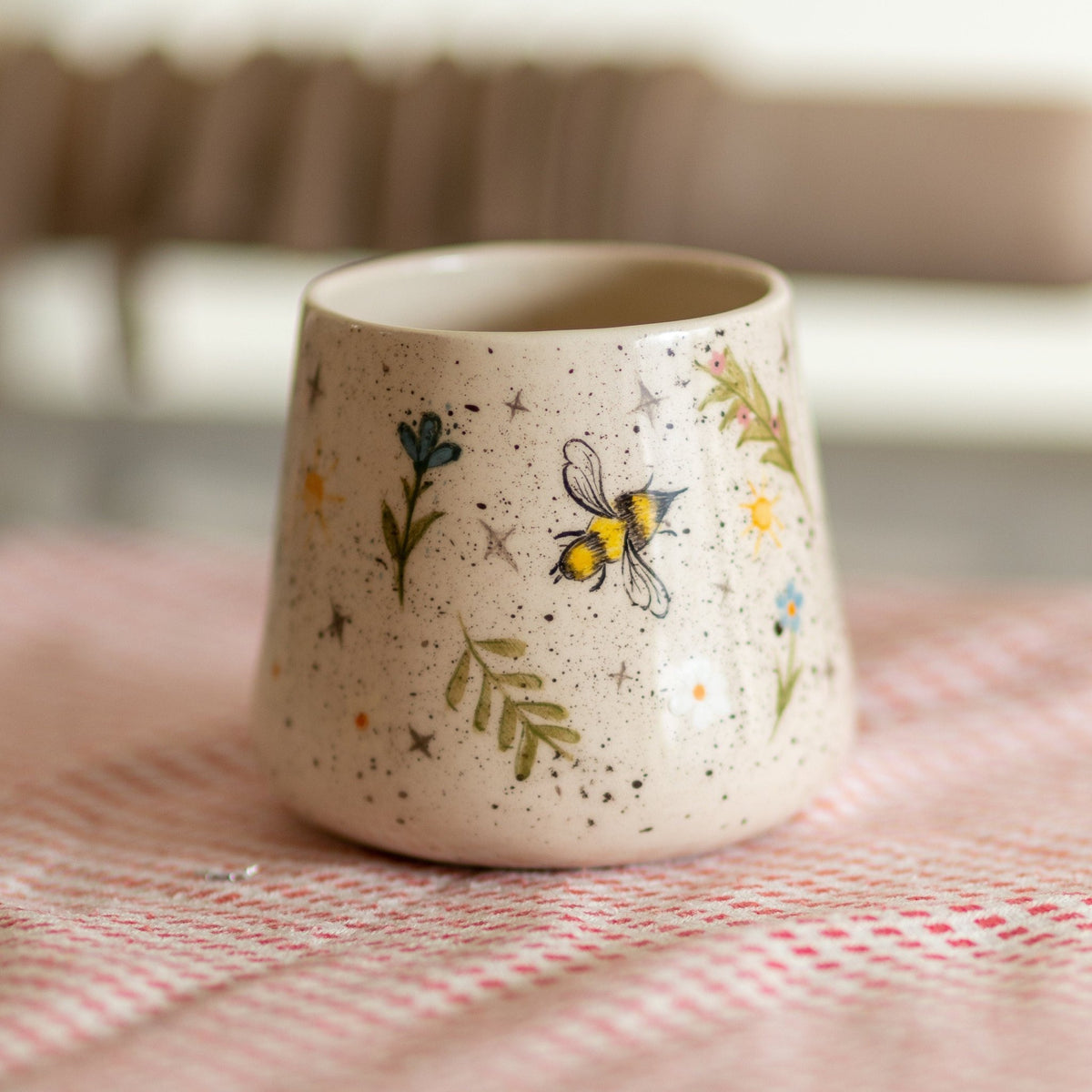 Butterfly Coffee Mug, Handmade Ceramic Spring Theme Coffee Mug, Flowers, Bees and Butterflies, Warm Gift Idea