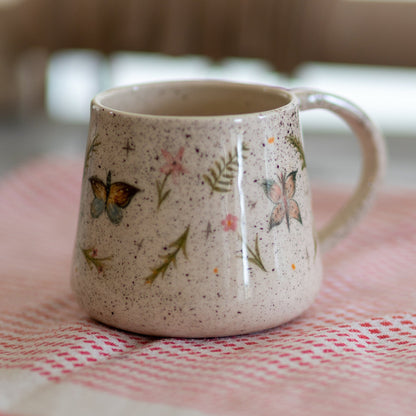 Butterfly Coffee Mug, Handmade Ceramic Spring Theme Coffee Mug, Flowers, Bees and Butterflies, Warm Gift Idea