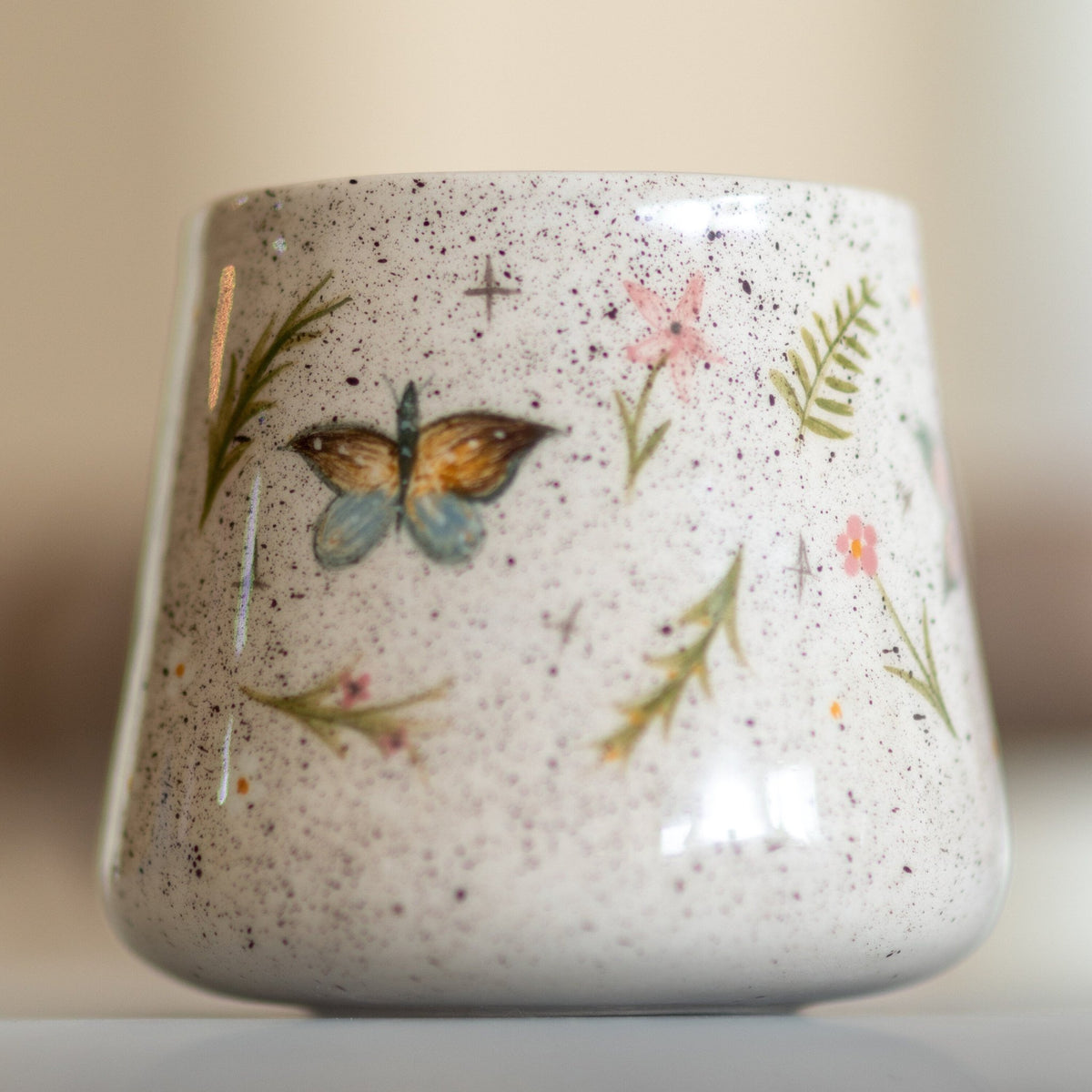 Butterfly Coffee Mug, Handmade Ceramic Spring Theme Coffee Mug, Flowers, Bees and Butterflies, Warm Gift Idea