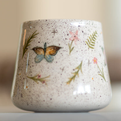 Butterfly Coffee Mug, Handmade Ceramic Spring Theme Coffee Mug, Flowers, Bees and Butterflies, Warm Gift Idea