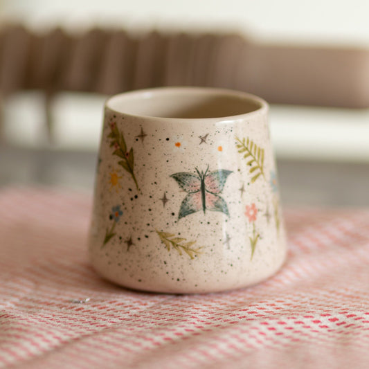 Butterfly Coffee Mug, Handmade Ceramic Spring Theme Coffee Mug, Flowers, Bees and Butterflies, Warm Gift Idea