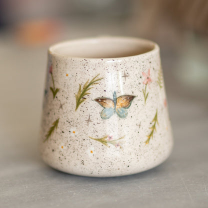Butterfly Coffee Mug, Handmade Ceramic Spring Theme Coffee Mug, Flowers, Bees and Butterflies, Warm Gift Idea