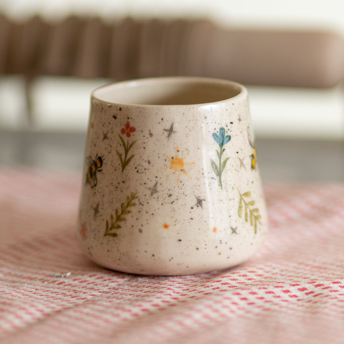 Butterfly Coffee Mug, Handmade Ceramic Spring Theme Coffee Mug, Flowers, Bees and Butterflies, Warm Gift Idea