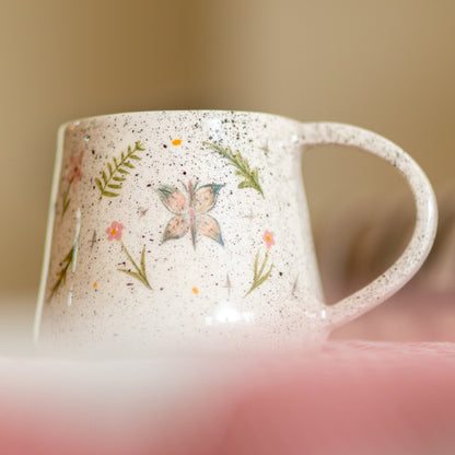Butterfly Coffee Mug, Handmade Ceramic Spring Theme Coffee Mug, Flowers, Bees and Butterflies, Warm Gift Idea