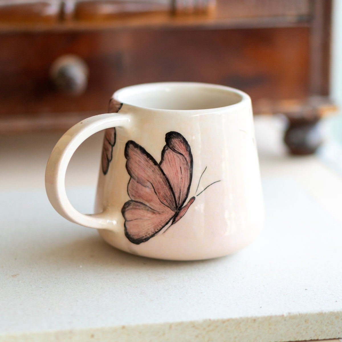 Butterfly Mug - Handmade Coffee Mug, Ceramic Coffee Cup, Handpainted Mug