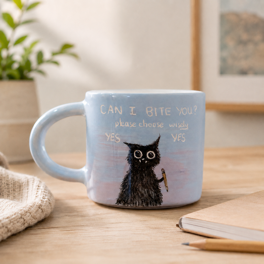 Cute Cat Mug - Ceramic Coffee Mug, Funny Mug, Can I Bite You