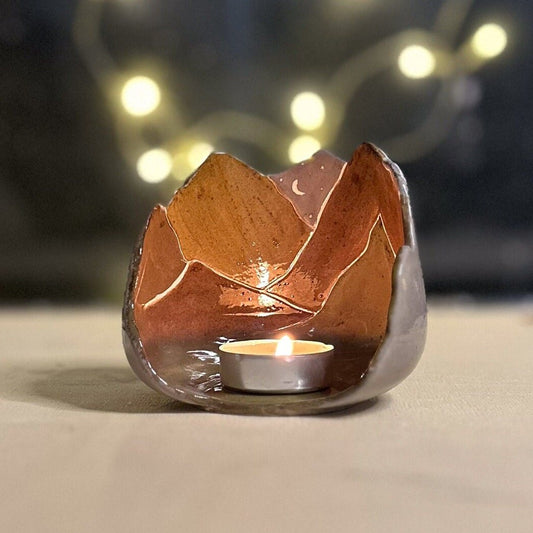 Candle Holder - Handmade Tea Light Holder Mountain Decor, Night and Mountain Theme, Indoor Home Decor