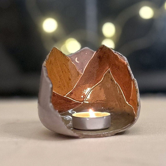 Candle Holder - Handmade Tea Light Holder Mountain Decor, Night and Mountain Theme, Indoor Home Decor