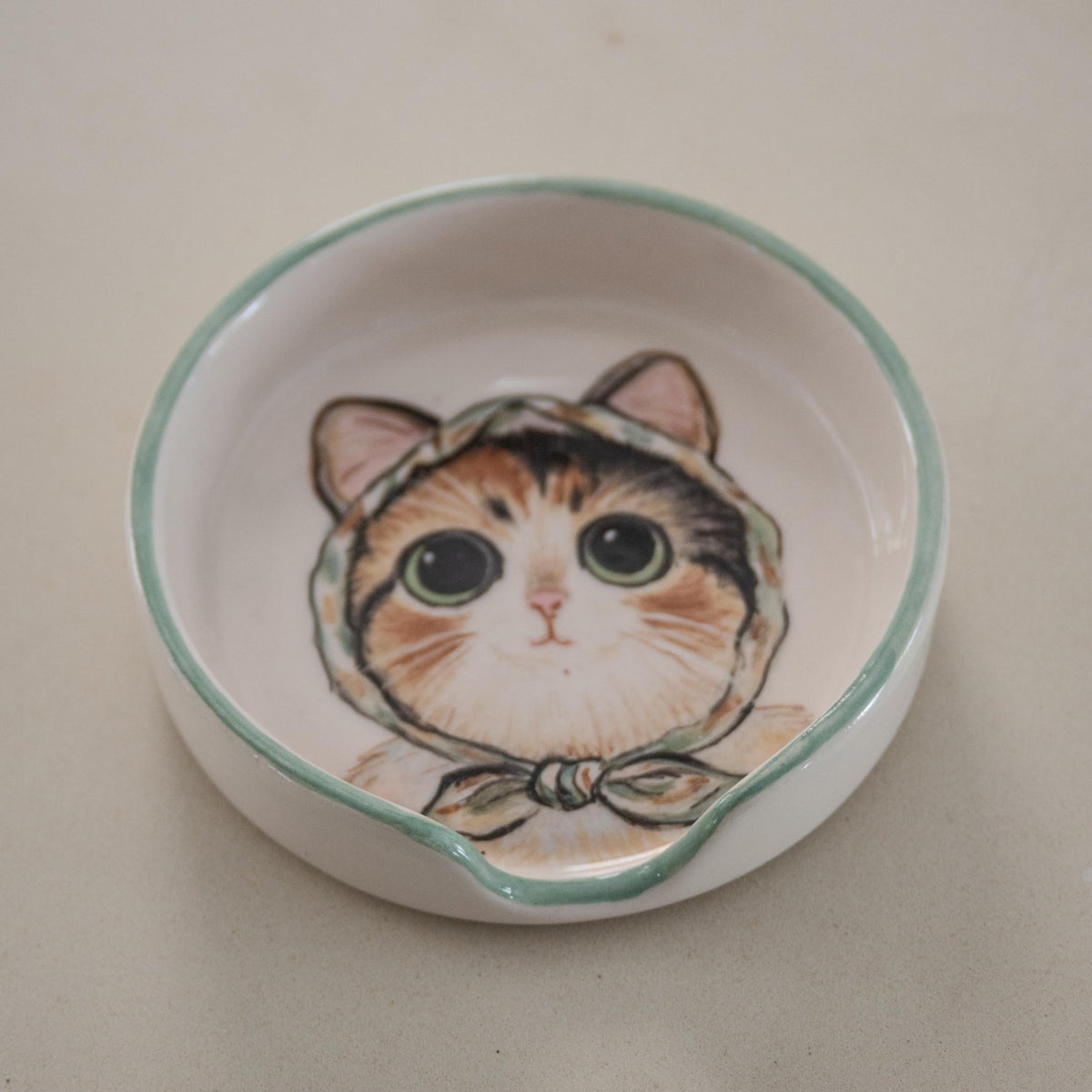 Cat Spoon Rest – Handmade Ceramic Spoon Holder, Illustrated Cat Dish, Cute Cat Kitchen Decor, Gift for Cat Lovers
