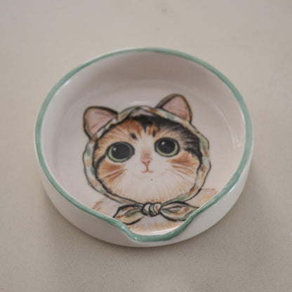 Cat Spoon Rest – Handmade Ceramic Spoon Holder, Illustrated Cat Dish, Cute Cat Kitchen Decor, Gift for Cat Lovers