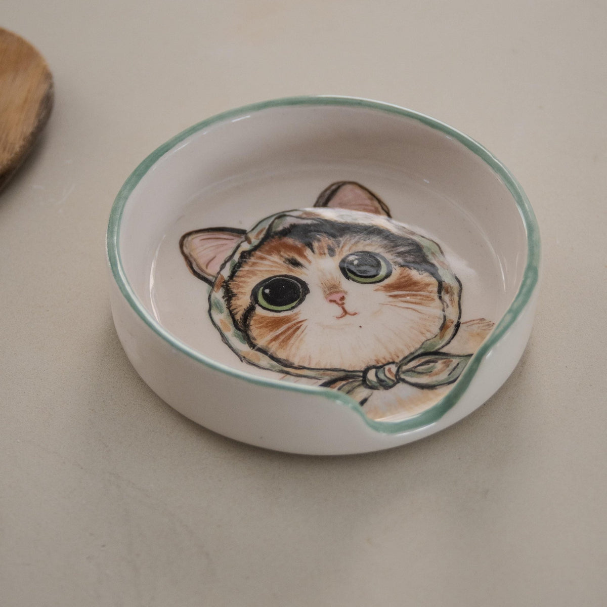 Cat Spoon Rest – Handmade Ceramic Spoon Holder, Illustrated Cat Dish, Cute Cat Kitchen Decor, Gift for Cat Lovers