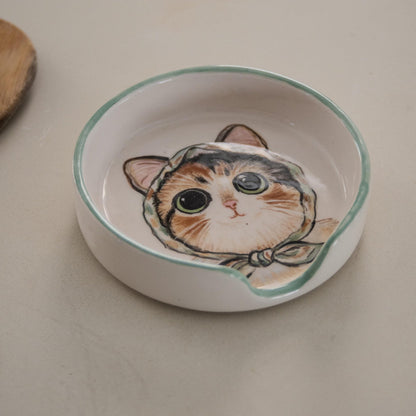 Cat Spoon Rest – Handmade Ceramic Spoon Holder, Illustrated Cat Dish, Cute Cat Kitchen Decor, Gift for Cat Lovers