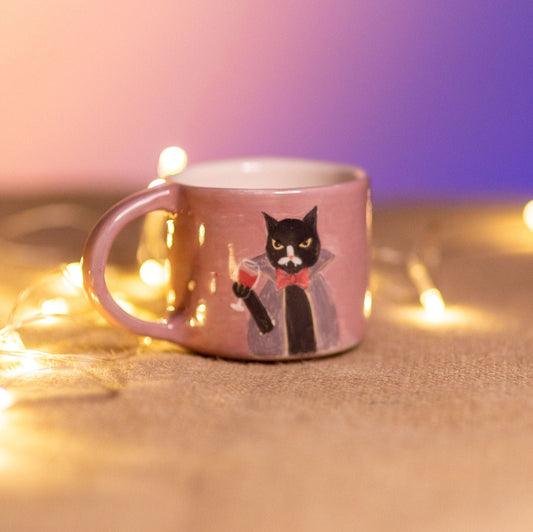 Ceramic Black Cat Mug, Vampire Coffee Mug, Witch Cat Mug, Halloween Mug