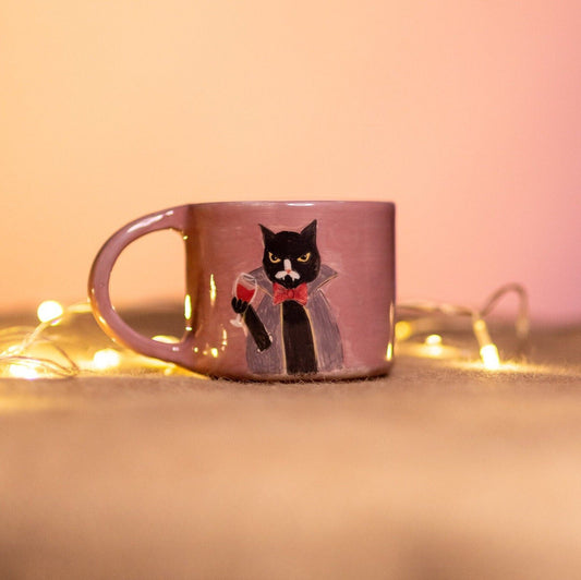 Ceramic Black Cat Mug, Vampire Coffee Mug, Witch Cat Mug, Halloween Mug