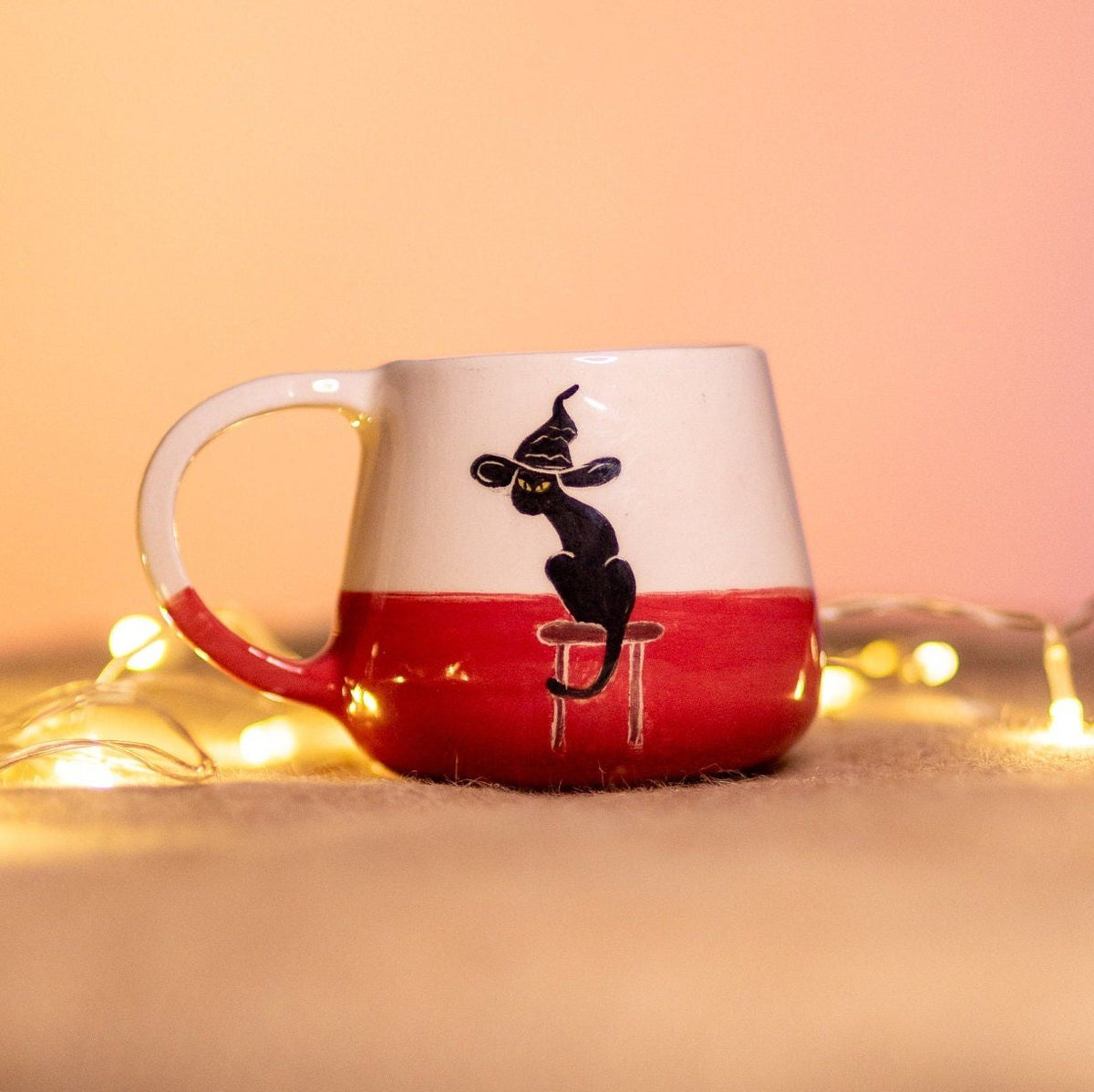 Ceramic Black Cat Mug, Vampire Coffee Mug, Witch Cat Mug, Halloween Mug