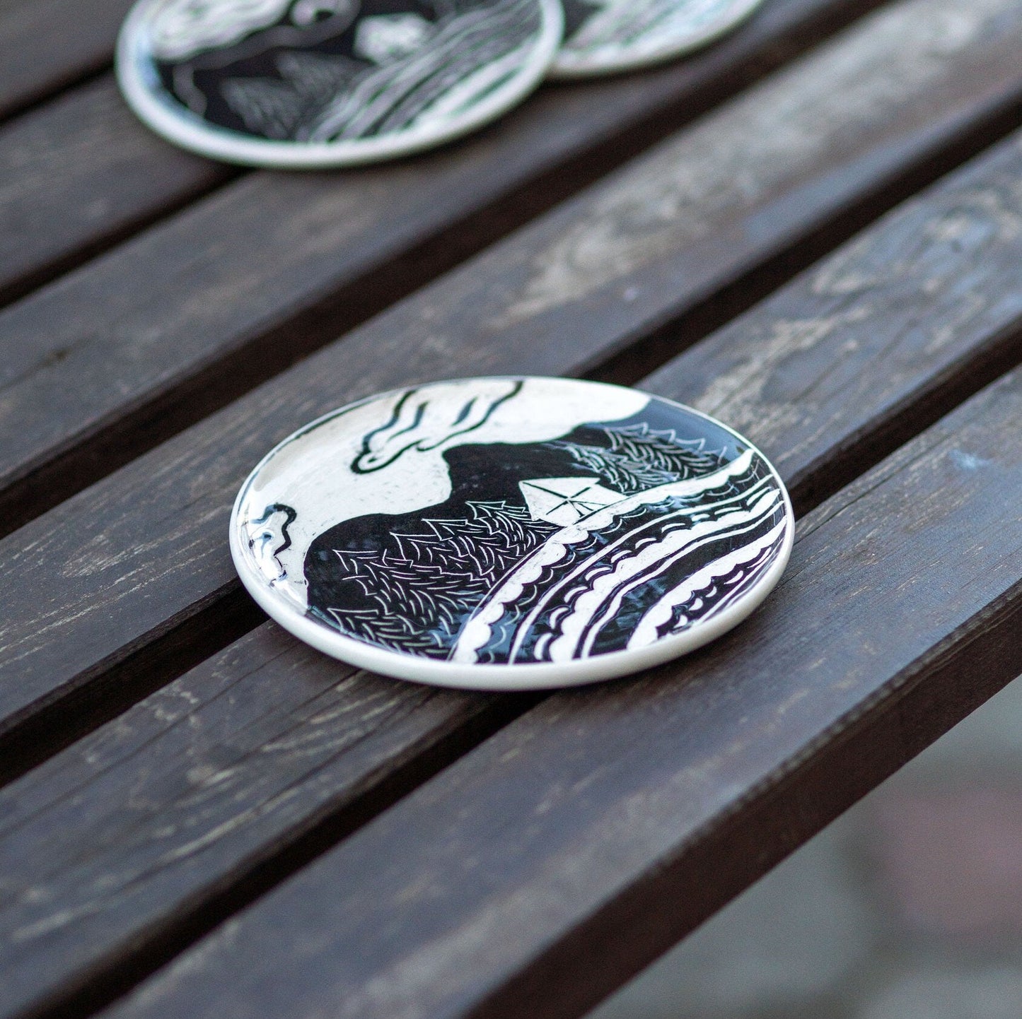 Ceramic Dinner Plate, Hand-craved Dinnerware, Housewarming Gift Idea, Landscape Plates