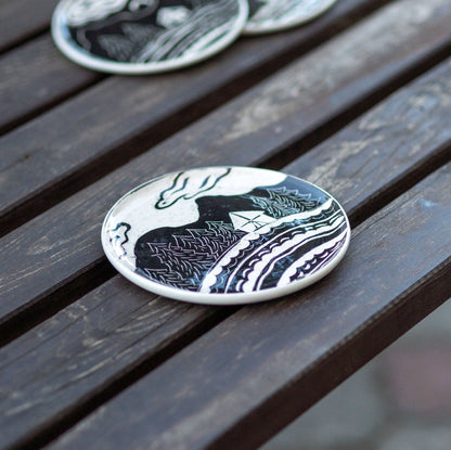 Ceramic Dinner Plate, Hand-craved Dinnerware, Housewarming Gift Idea, Landscape Plates