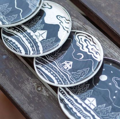 Ceramic Dinner Plate, Hand-craved Dinnerware, Housewarming Gift Idea, Landscape Plates